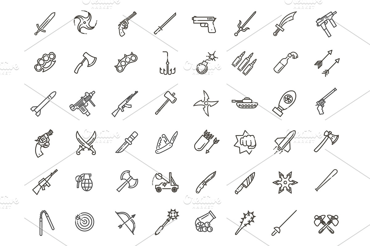 Weapons Vector Icons Set, an Outline Icon by Tettygreen (Photo 1 of 2)