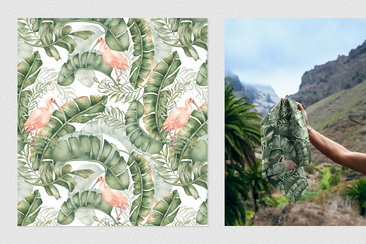 Tropical leaves watercolor patterns, a Pattern Graphic by Kate Lanbina (Photo 8 of 16)