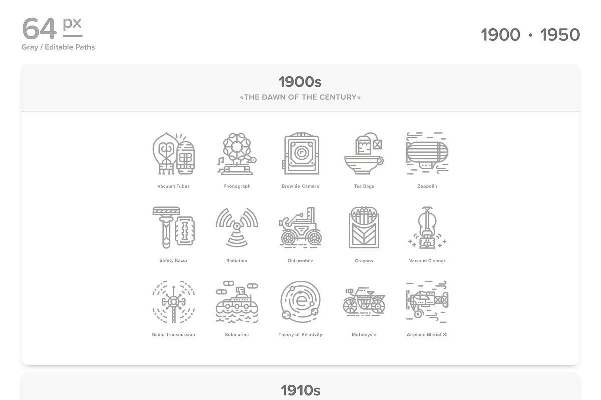 20 Century History.Color line Icons, an Outline Icon by Yeticrab (Photo 10 of 16)