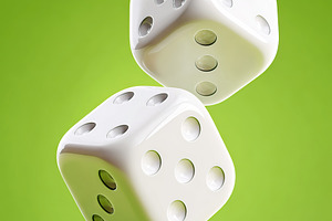 Glossy white dice float against a vibrant green background, crea, a Sports & Recreation Photo by AlyaAnd