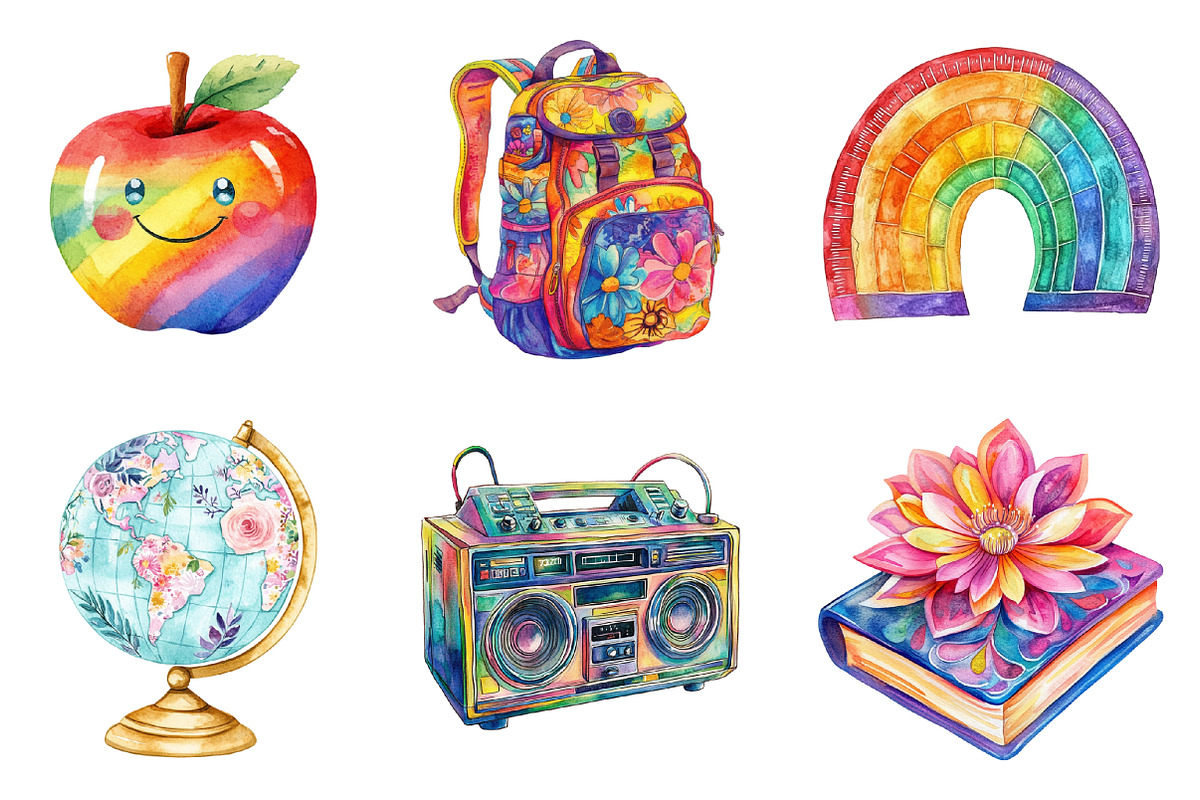 Groovy School Sublimation Clipart, an Illustration by SinaCreation (Photo 2 of 5)
