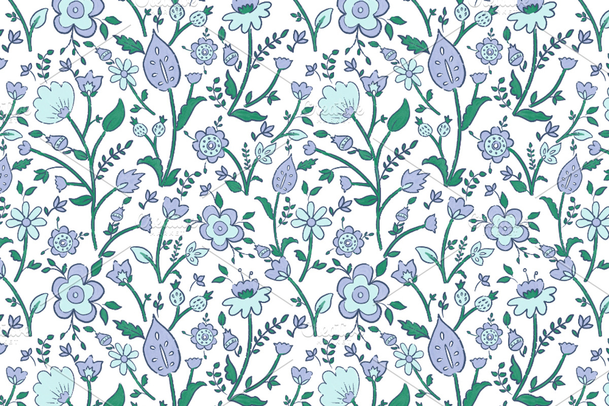 Blue Green Ditsy Boho Floral Pattern, a Pattern Graphic by Mieken Petra Designs (Photo 4 of 4)