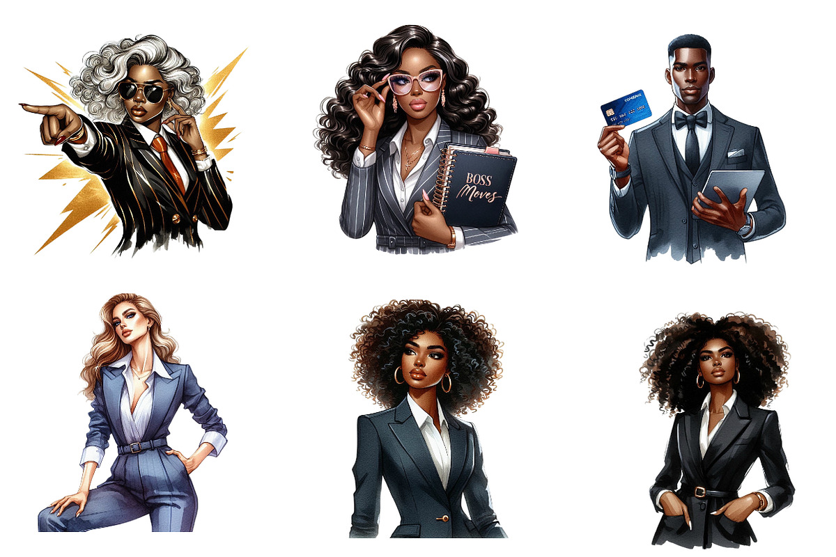 Watercolor Black Boss Lady Clipart, an Illustration by CreationArt (Photo 3 of 5)