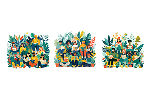 Group people reading books outdoors, a Person Illustration by Onyx
