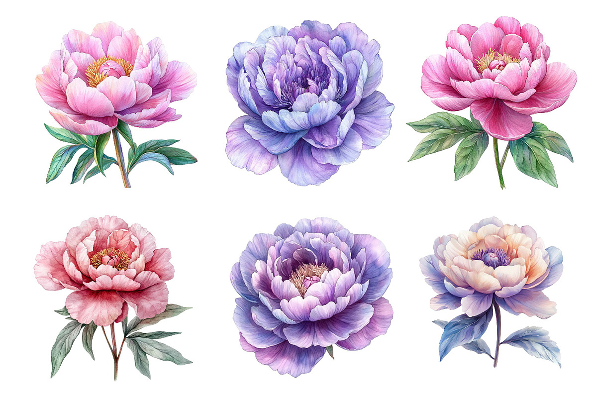 Pink & Purple Peony Flowers Clipart, an Illustration by Dream Creation (Photo 5 of 6)