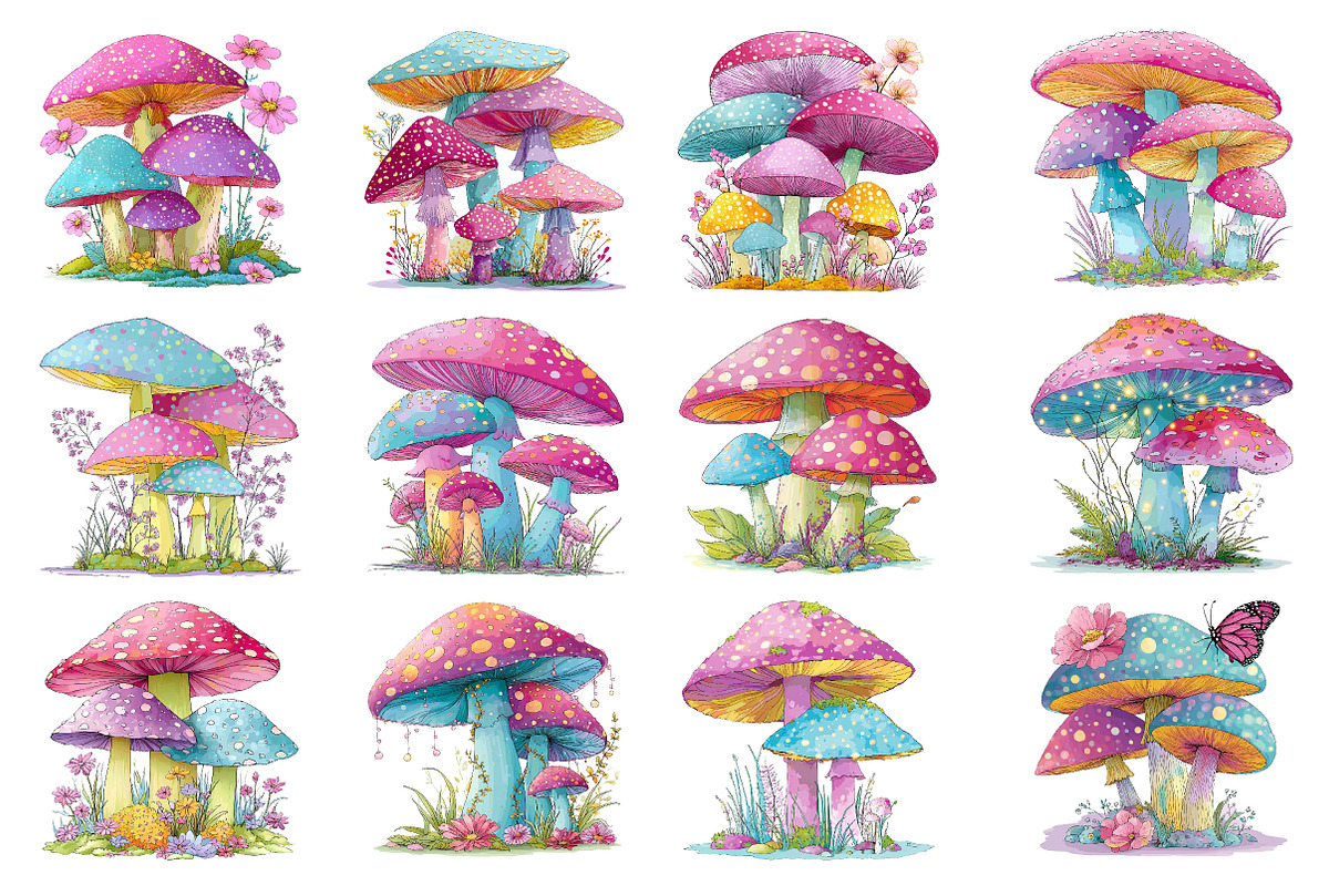 Whimsical Spring Mushroom Clipart, an Illustration by Dream Creation (Photo 6 of 7)