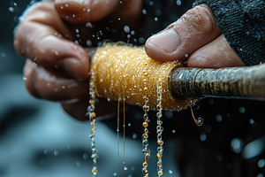Crafting fishing line in the rain wh, a Photo by Tanuart