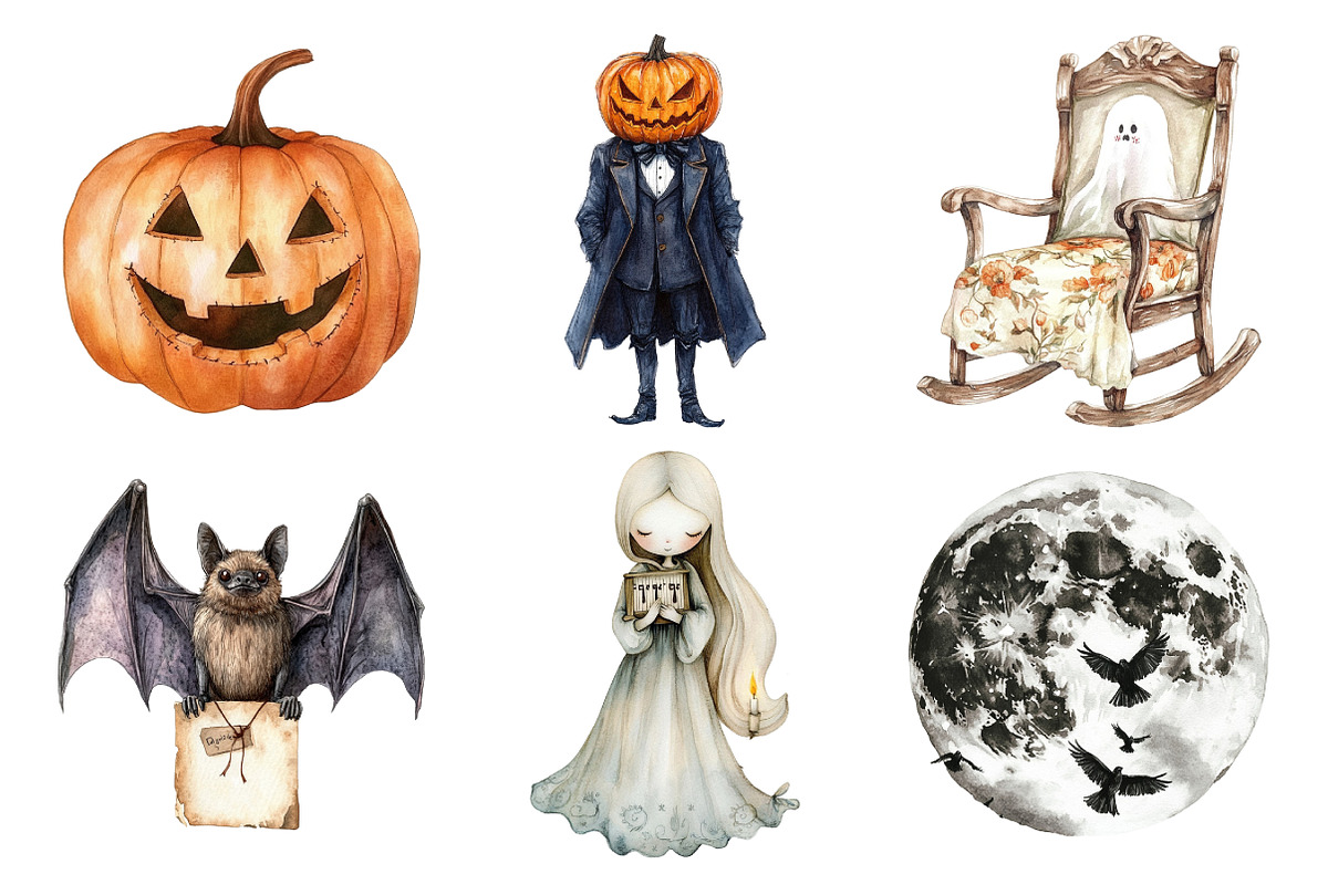 Vintage Creepy Halloween Clipart Bun, an Illustration by Daily.Designs (Photo 3 of 5)
