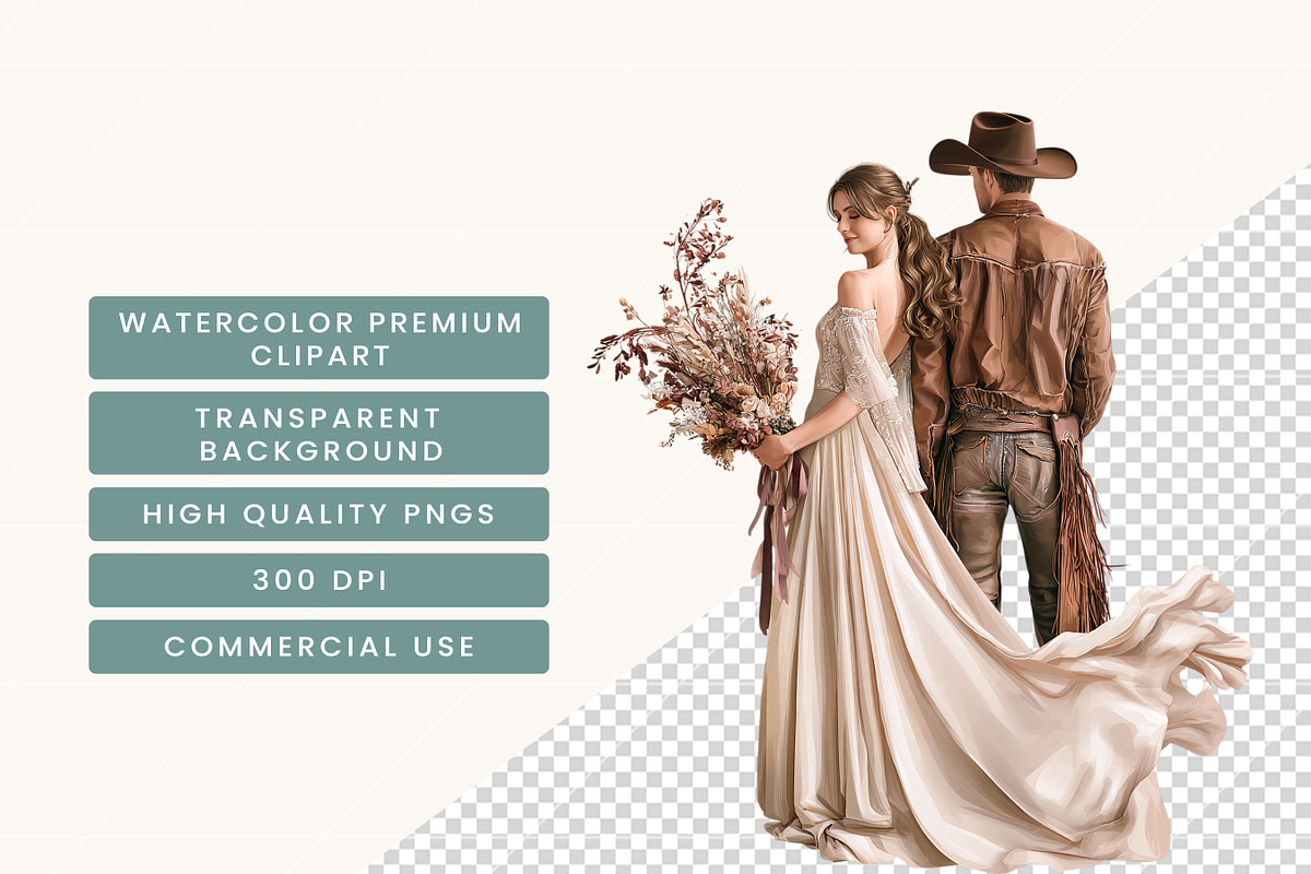 Boho Western Wedding Clipart Bundle, a Person Illustration by BusyDaydesign (Photo 7 of 9)