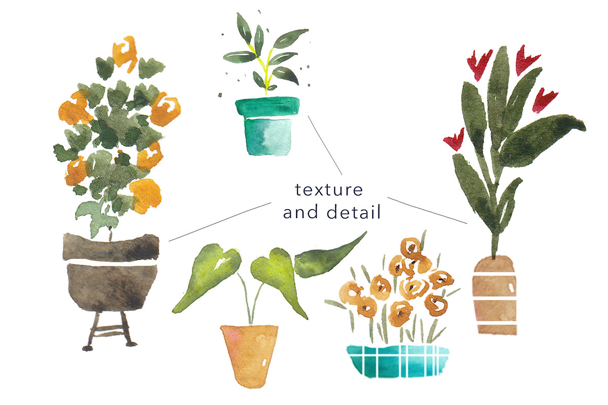 Watercolor Potted Plants - Clip Art, an Illustration by Inksnthings (Photo 3 of 4)