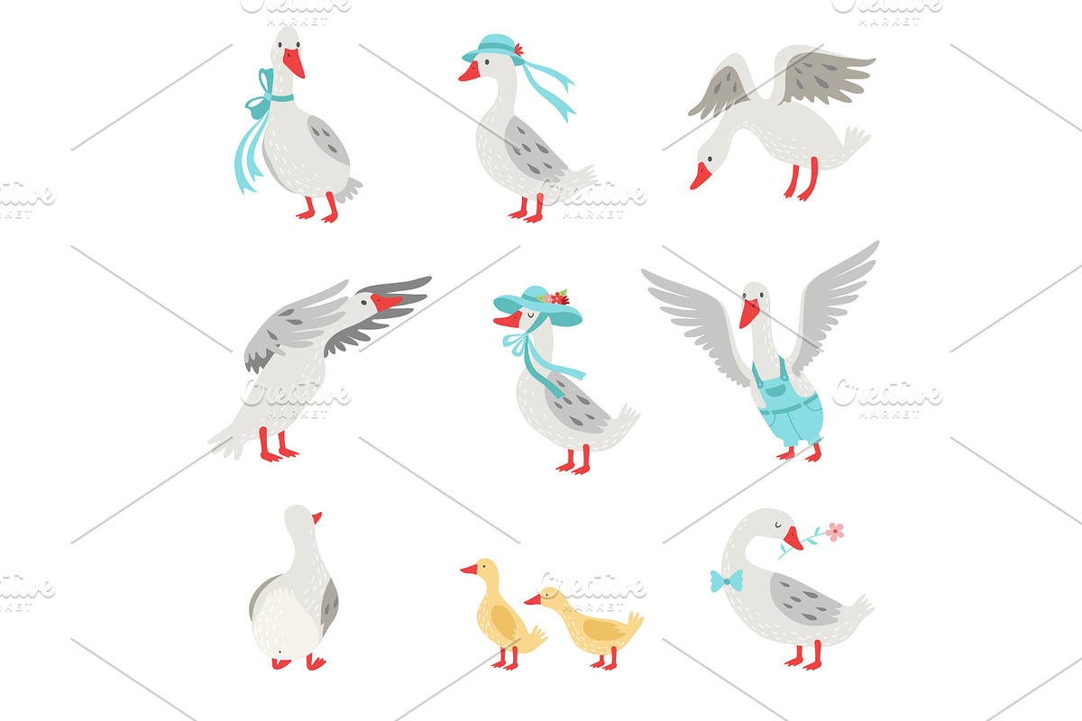Collection of Geese and Goslings in, an Animal Illustration by TopVectors