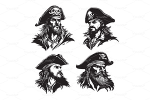 Vector of set of rugged pirate heads, a Person Illustration by yod67