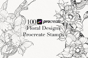 Procreate Snake stamps with flowers.