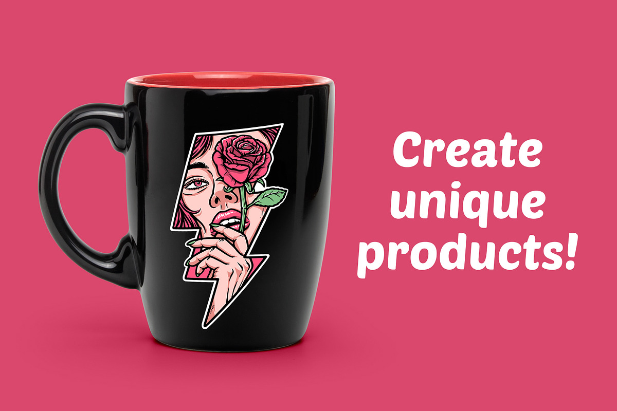 beautiful woman holding rose flower, a Person Illustration by gunaonedesign (Photo 2 of 4)
