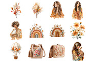 Watercolor Spring Boho Clipart, an Illustration by DreamArtGraphic (Thumbnail 4 of 4)