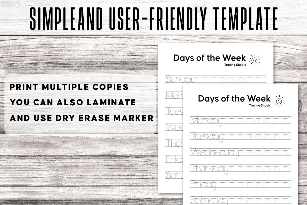Days Of The Week Tracing Sheet, a Stationery Template by Graphicsnext (Photo 3 of 3)