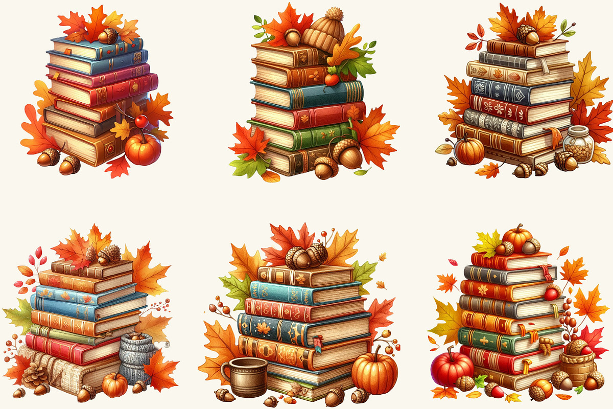 Watercolor Fall Books Autumn Clipart, a Work Illustration by cherrydesign (Photo 3 of 3)