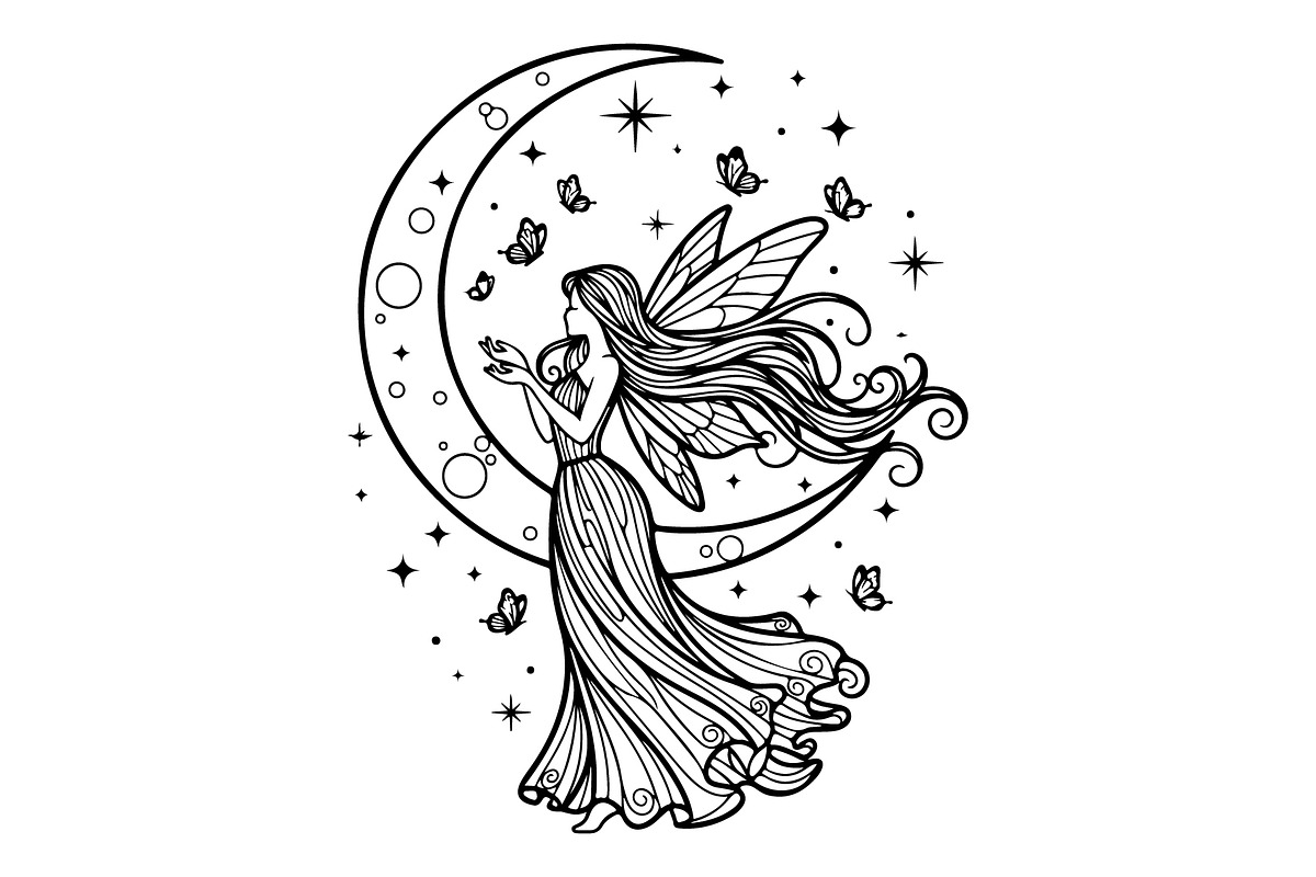 Fairy Moon Butterfly Silhouette, an Object Illustration by Gaye Art (Photo 6 of 31)