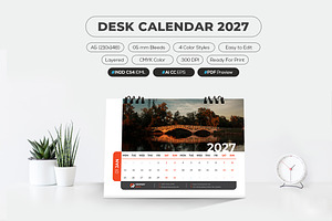 A5 Desk Calendar 2027, a Stationery Template by MstArtwork