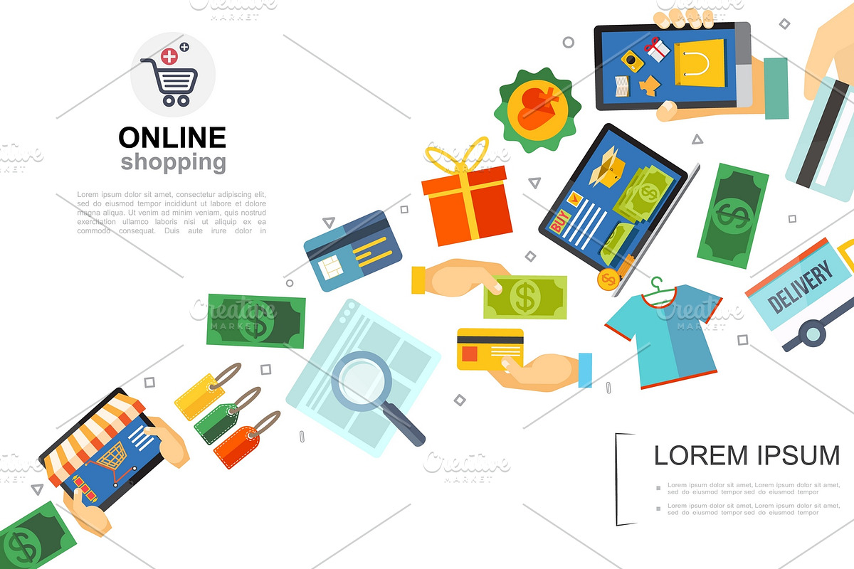 Flat e-commerce colorful template, an Object Illustration by Microvector