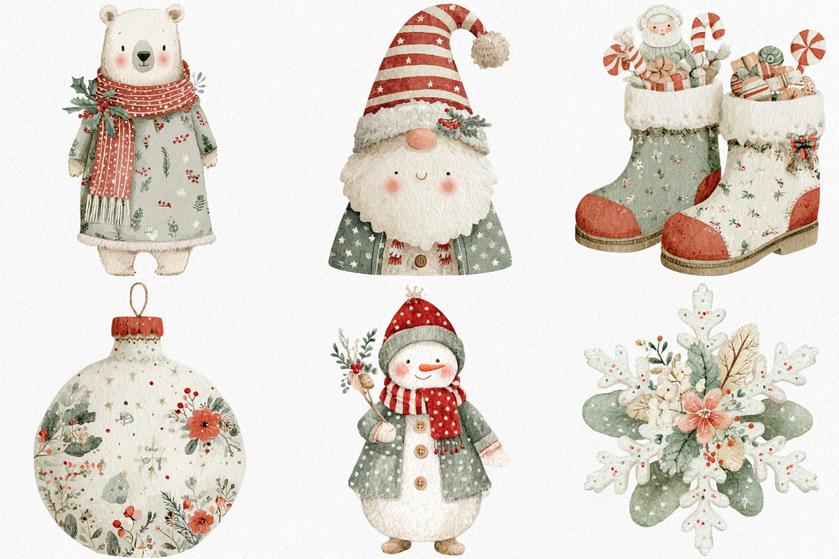 Watercolor Boho Christmas Clipart, an Illustration by Canvas Craft (Photo 3 of 8)