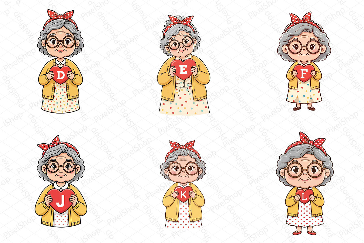 Grandma Holding Heart Alphabet Bundl, an Illustration by DreamPrint404 (Photo 2 of 7)