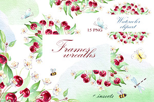 Watercolor Cherry Frames Clipart PNG