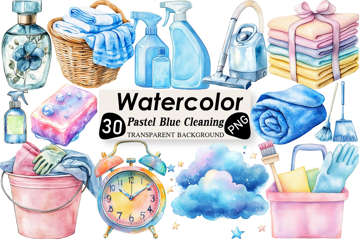 Watercolor Pastel Blue Cleaning, an Illustration by Black Bird Studio (Photo 1 of 6)