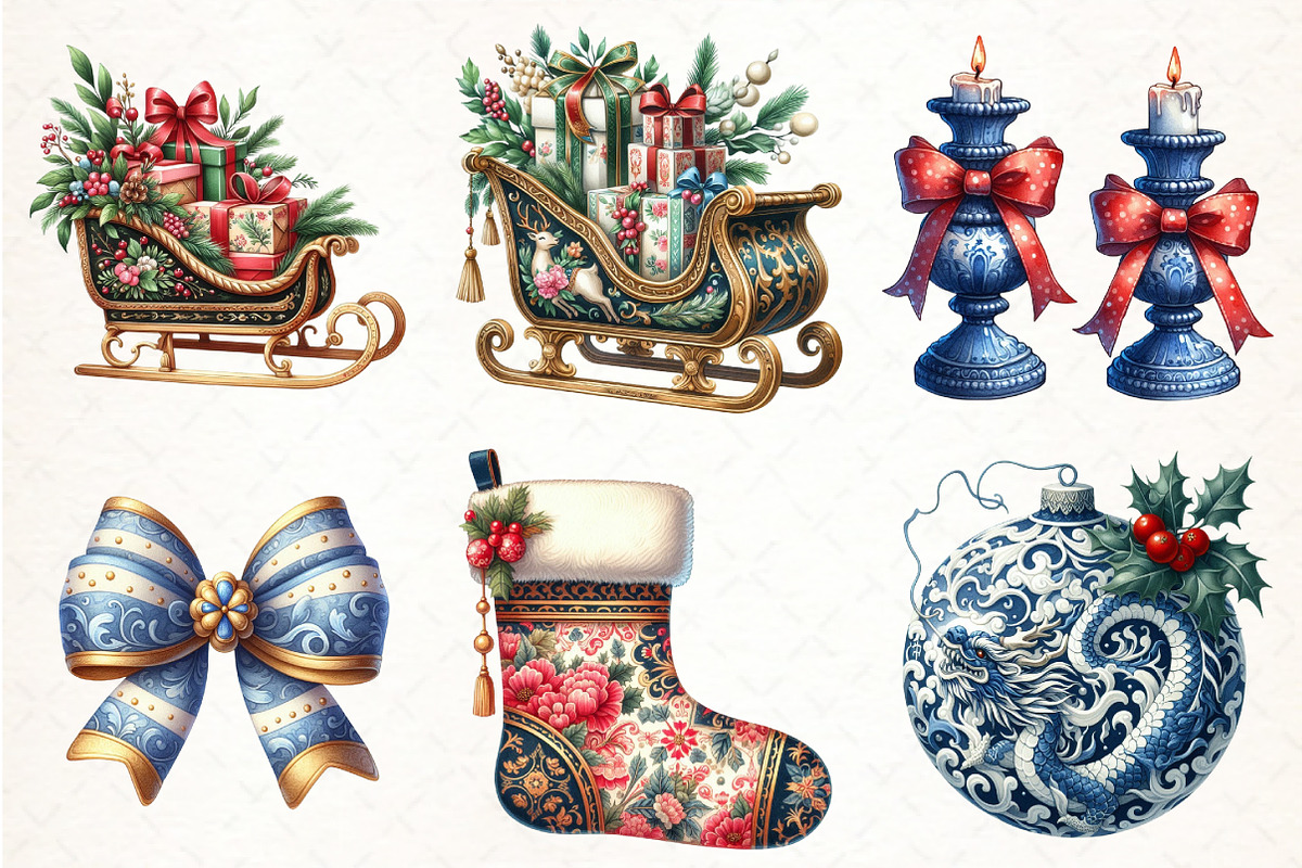 Christmas Chinoiserie Sublimation, an Illustration by Pixels.Craft (Photo 2 of 7)