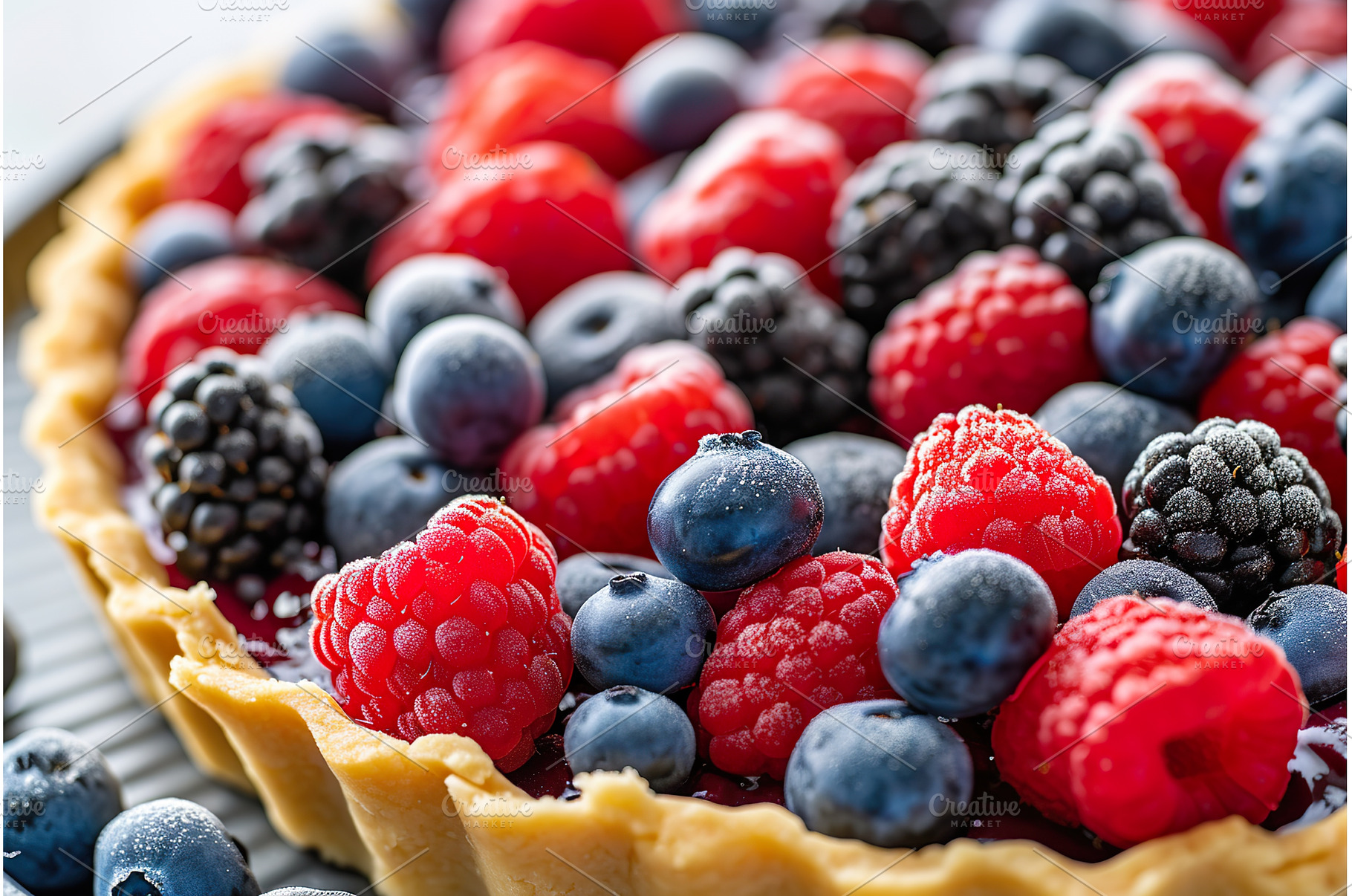 Close up of fresh berry tart with, a Food & Drink Photo by Lermont51