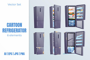 Vector Cartoon Refrigerator Set, an Object Graphic by EeKayStore