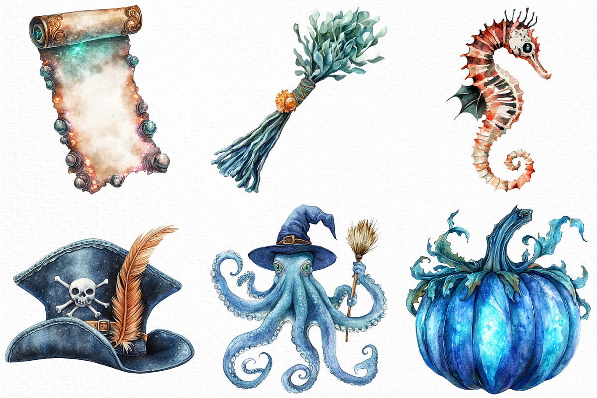 Watercolor Halloween Undersea PNG, an Illustration by Craft Nest (Photo 5 of 6)