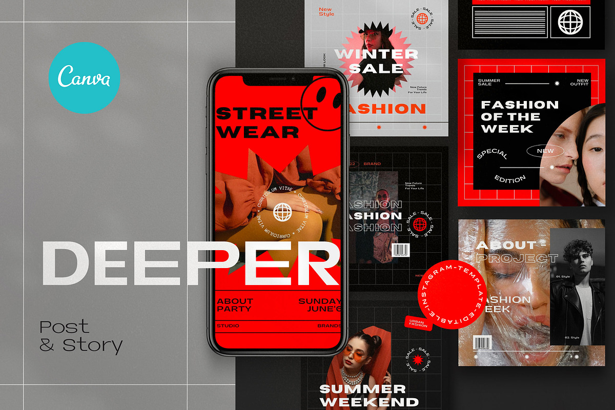Deeper - Canva Social Media Pack, a Social Media Template by Dirtytemp Studio (Photo 1 of 14)