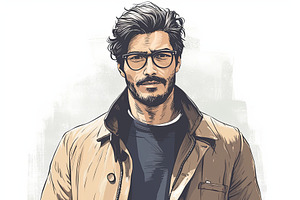 Stylish Man In Glasses And Jacket With Confident Pose