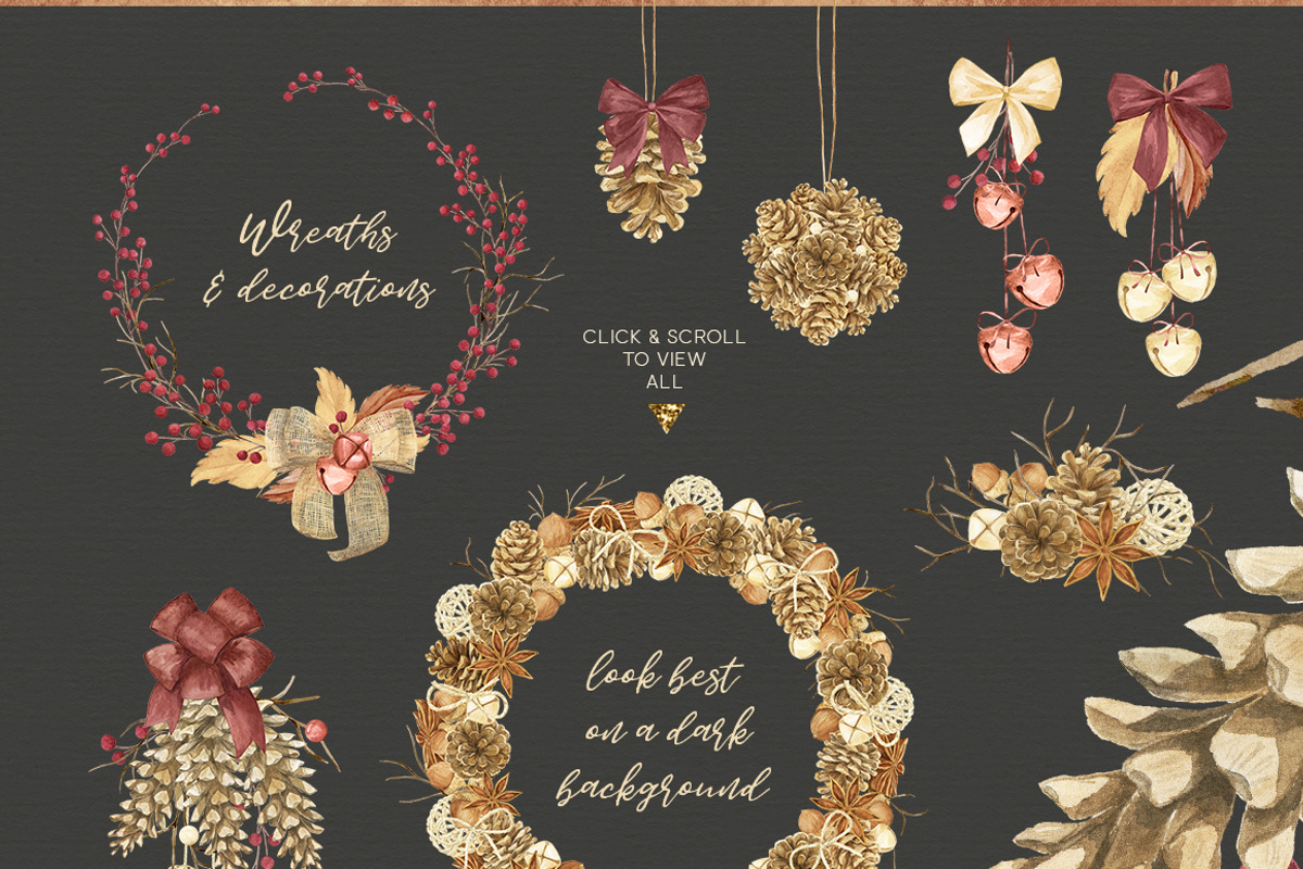 Natural Christmas. Watercolor & Gold, a Decorative Illustration by NataliVA (Photo 2 of 8)