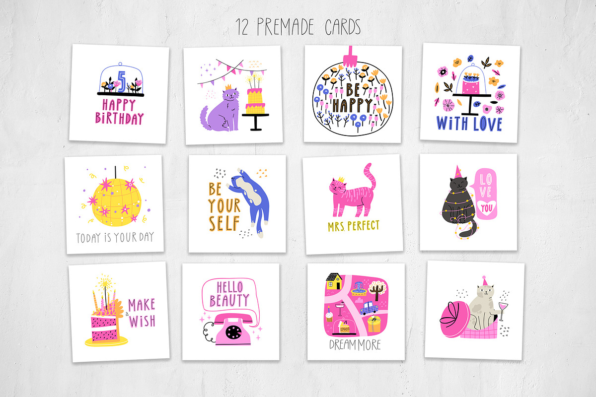FUNNY CATS: birthday clipart cards, an Animal Illustration by Elliko shop (Photo 10 of 16)