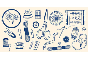 Embroidery and sewing hand-drawn kit, an Object Illustration by Tati_Kli