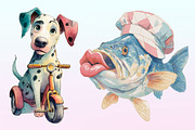 Quirky Dog and Fish Clipart, a Graphic by CitraGraphics (Thumbnail 3 of 4)