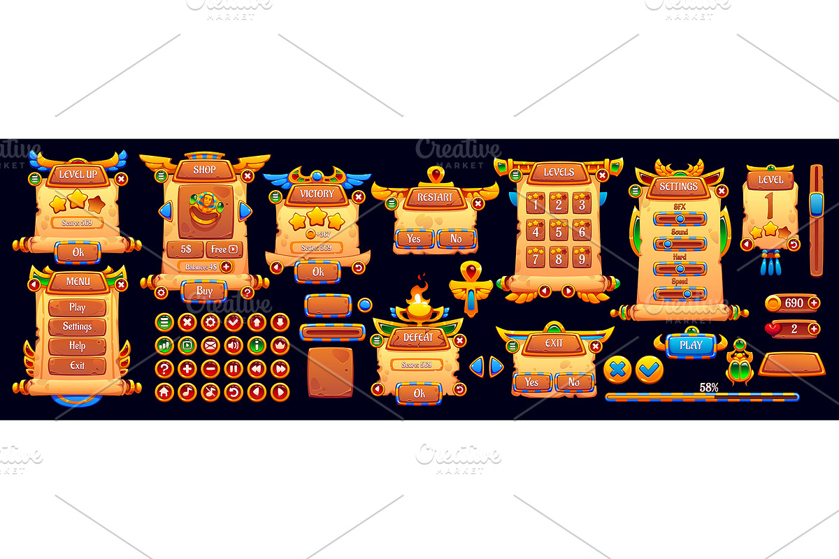 Egypt game bar asset, vector UI, an Illustration by Vector Tradition (Photo 2 of 3)
