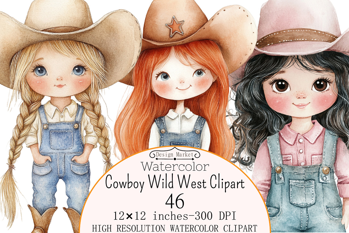 Watercolor Cowboy Wild West Clipart, a Seasonal Illustration by Design Market (Photo 1 of 5)