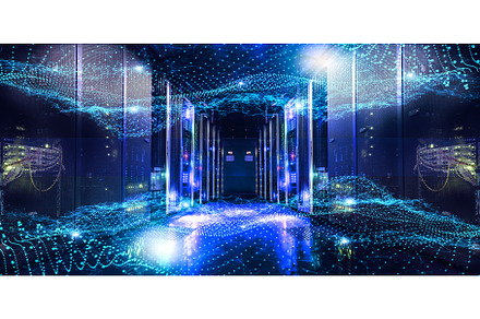 Digital cyberspace with particles