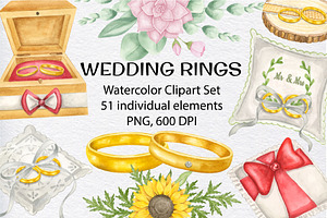 Wedding rings watercolor clipart