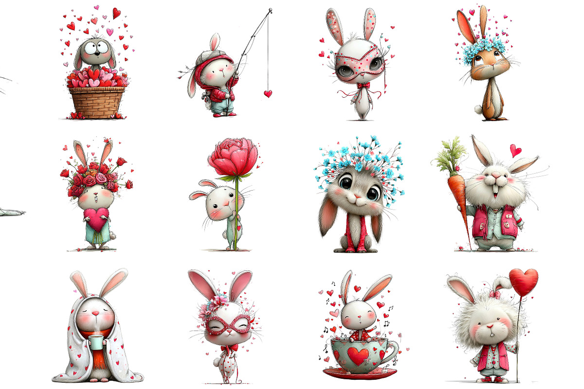 Whimsical Valentine Bunny Clipart, an Illustration by DreamArtGraphic (Photo 4 of 4)