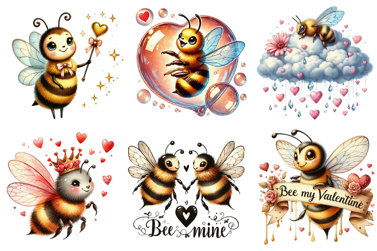 Cute Bee Mine Valentine's Day Clipar, an Illustration by Sublimation Artist (Photo 2 of 6)