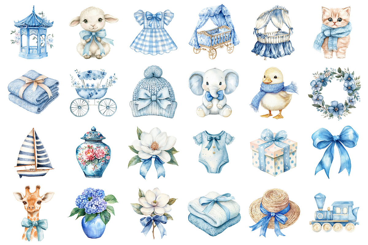 Watercolor Blue Nursery Clipart, a Seasonal Illustration by designcity5 (Photo 2 of 5)