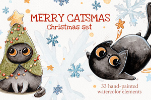 Merry Catsmas set, a Decorative Illustration by Kristina Crocus