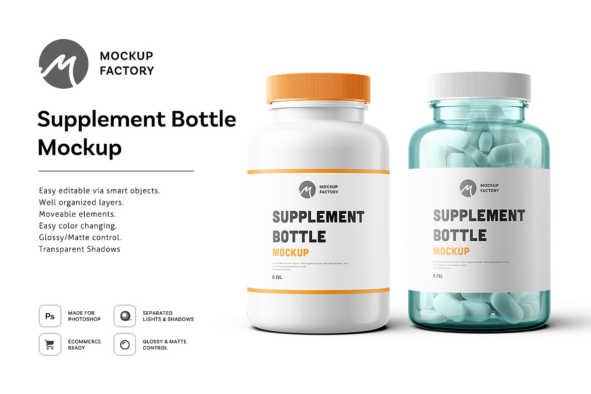 Supplement Bottle Mockup, a Packaging Mockup by Mockup Factory (Photo 1 of 3)
