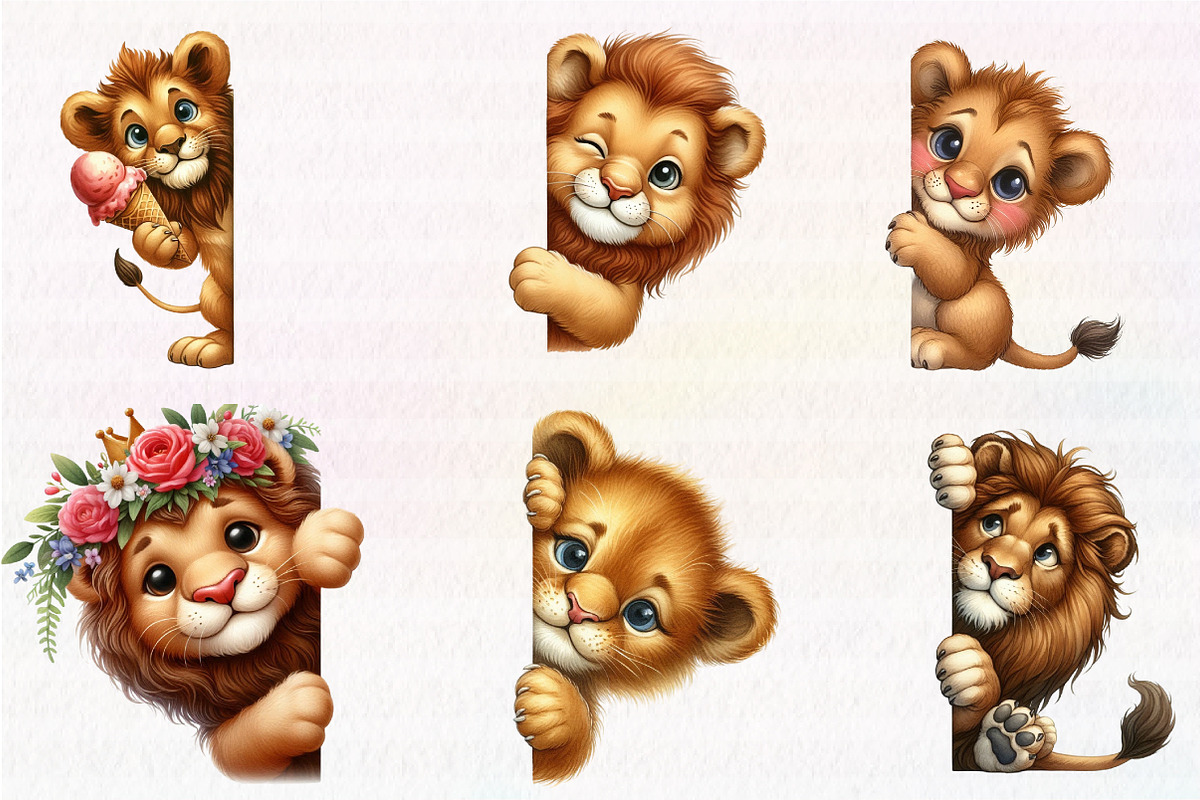 Cute Lion Peeking Around Corner, an Illustration by CreationArt (Photo 3 of 6)