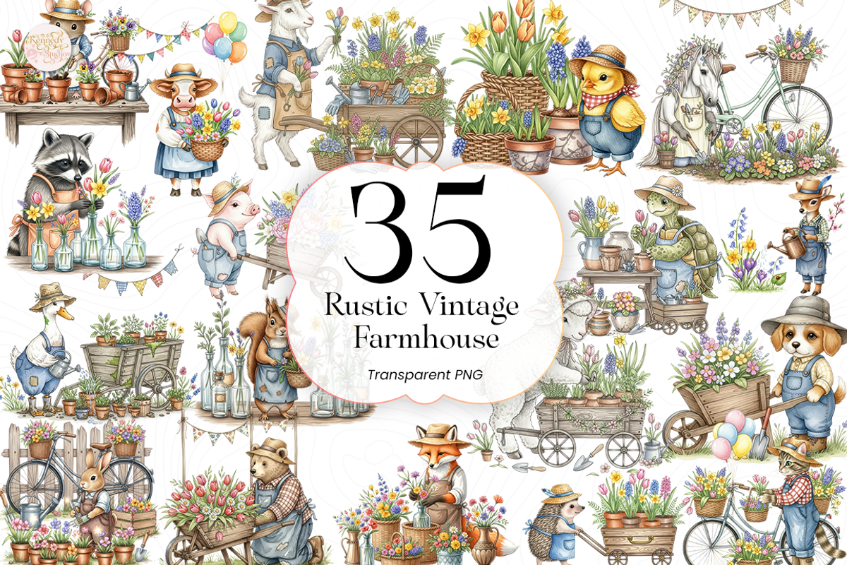 Rustic Vintage Farmhouse PNG Clipart, an Animal Illustration by KennedyStudio (Photo 1 of 5)