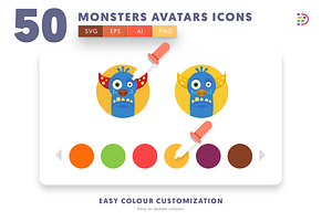 50 Monsters Avatars Icons